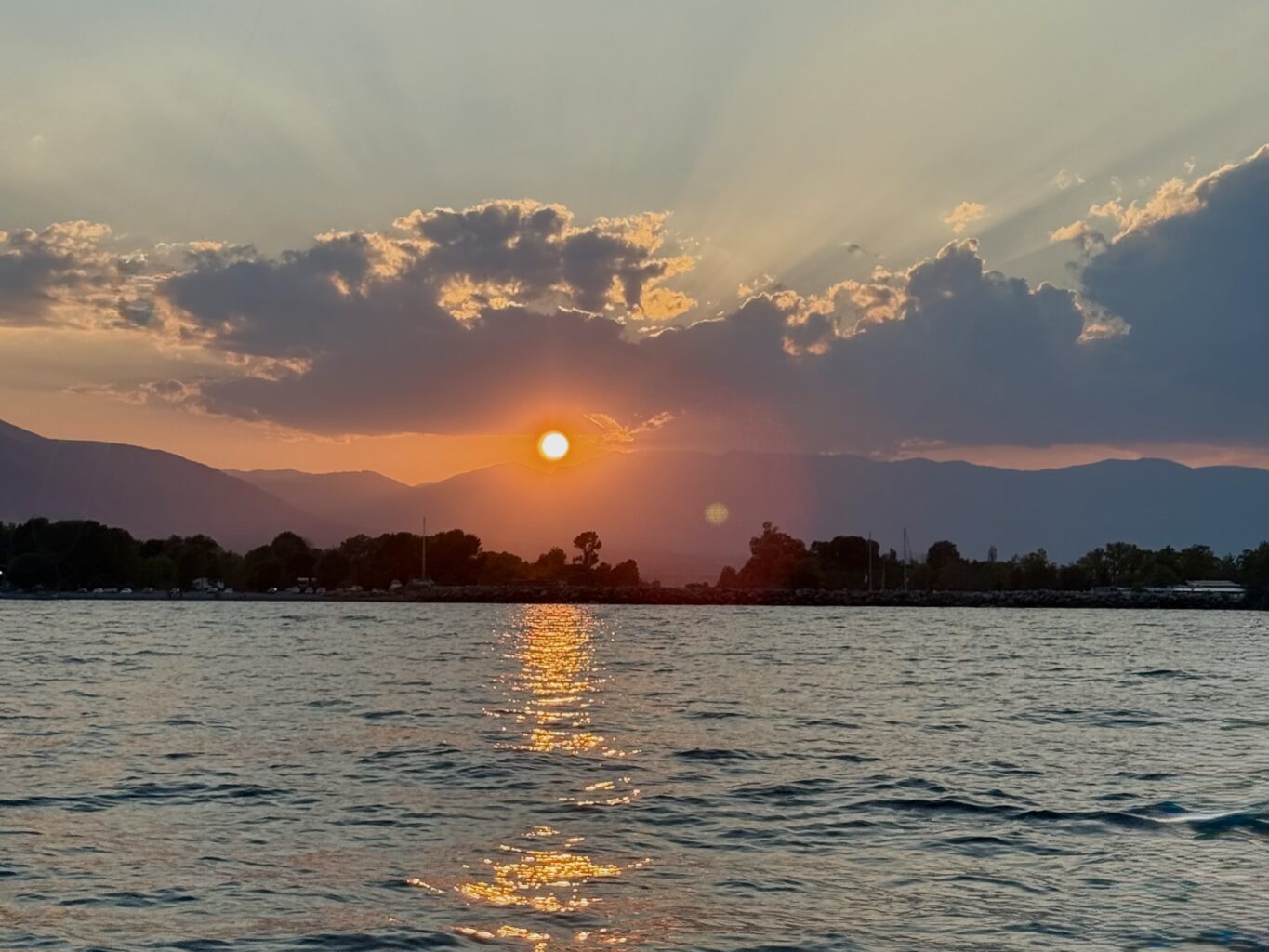 Sunset over Mount Olympus seen from the sea near Litochoro Limani on the Olympus Riviera