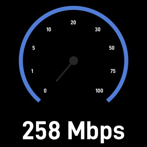 The screen of the speed test of Prado 258 Mbps