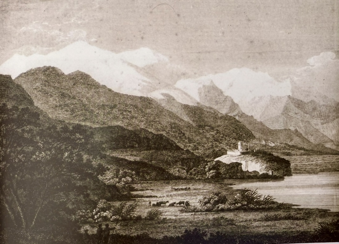 19th-century engraving showing Mount Olympus and the Pieria coast near Platamon, published in the travel book of Edward Daniel Clarke (1812).