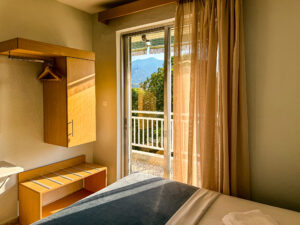 View of Mount Olympus from apartment balcony at Prado Hotel, Greece