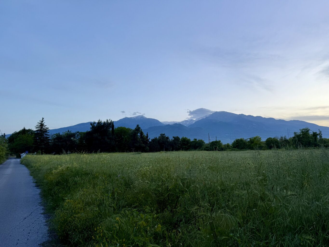 Litochoro landscape in May with Mount Olympus view spring hiking season Greece
