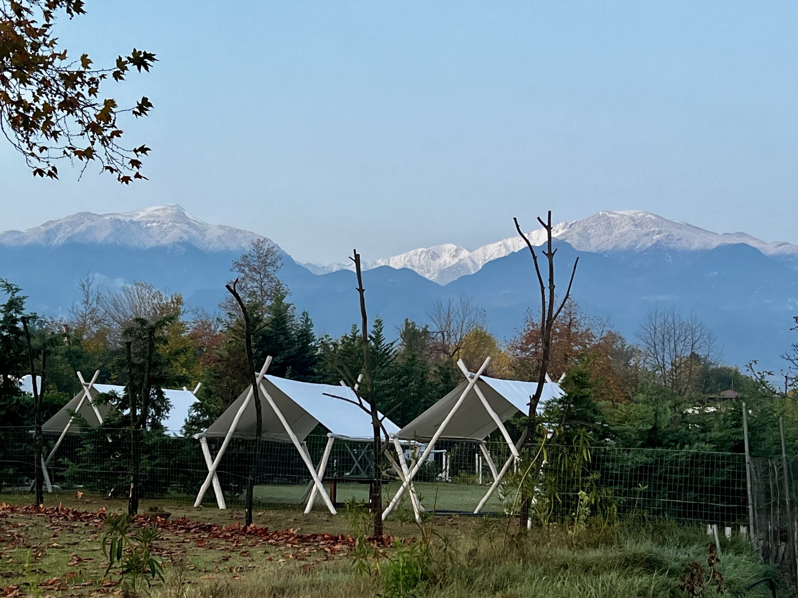 Gritsa Beach near Litochoro with Mount Olympus snow in autumn Greece