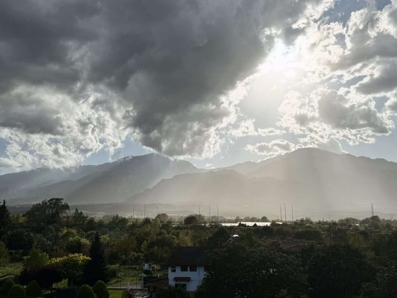 how many days in Mount Olympus — view of the massif from Prado Apartments rooftop in Litochoro valley