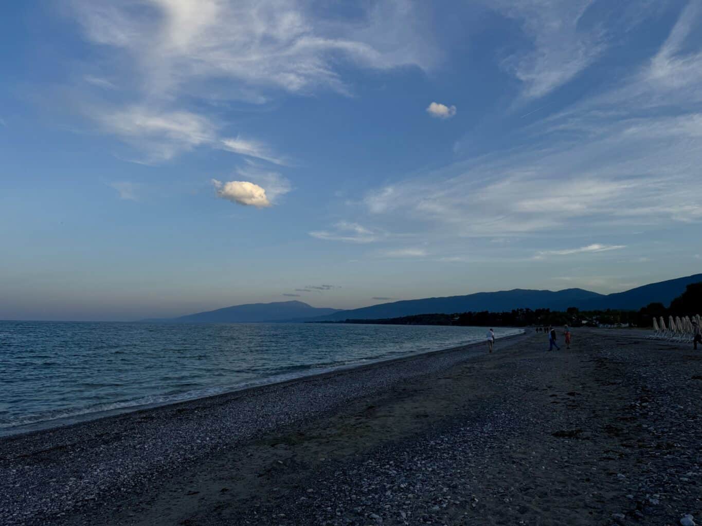 Olympus Riviera beach in June — warm evening on the Aegean coast near Litochoro